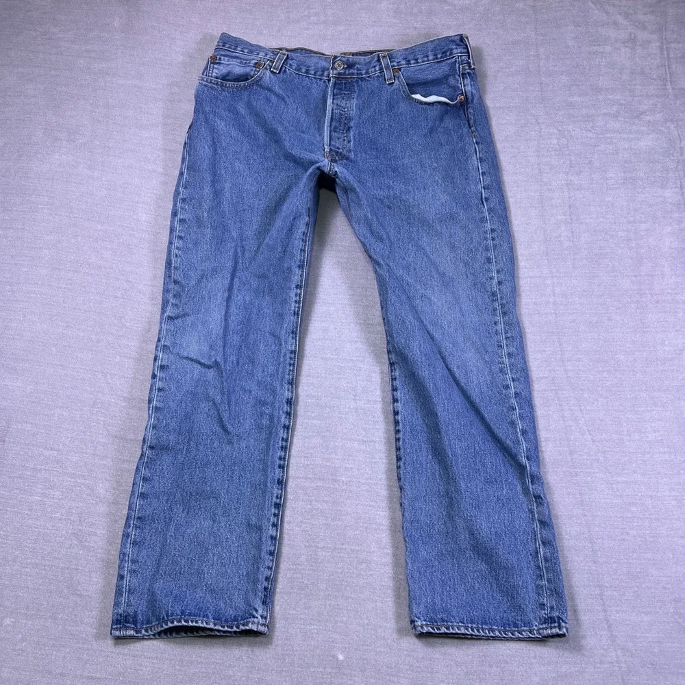 Levis 501 Original Straight Leg Mid Rise Button Fly Jeans Mens 36x29 Blue Denim
